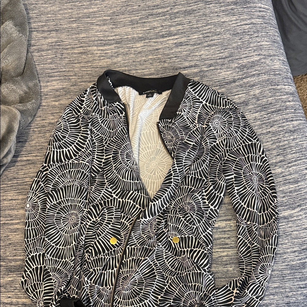 Robert Louis Black and White Floral-Pattern Blazer Jacket